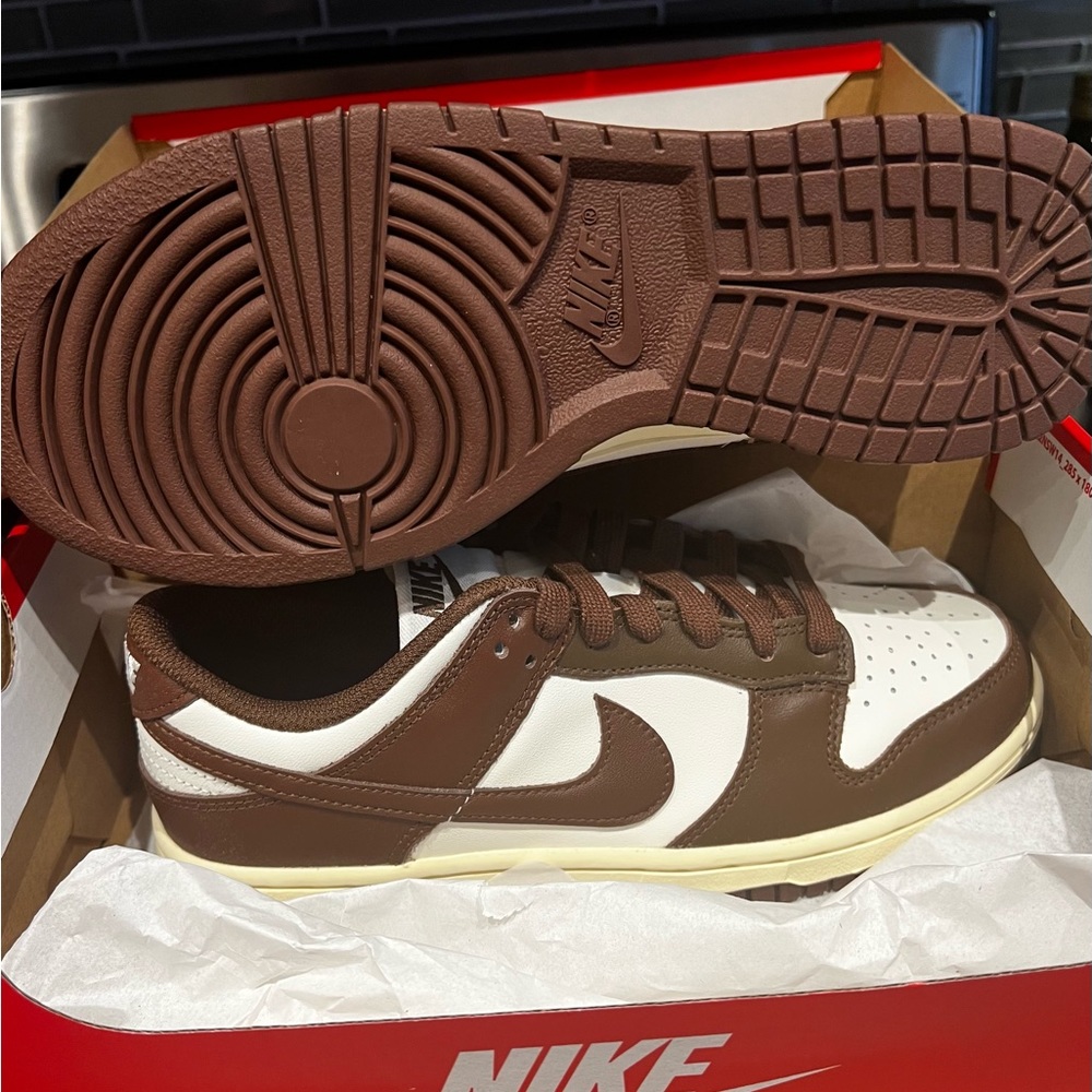 New authentic Nike Dunk lows. Cacao Wow (Wmn Sz 7). Released 2023. Never worn.